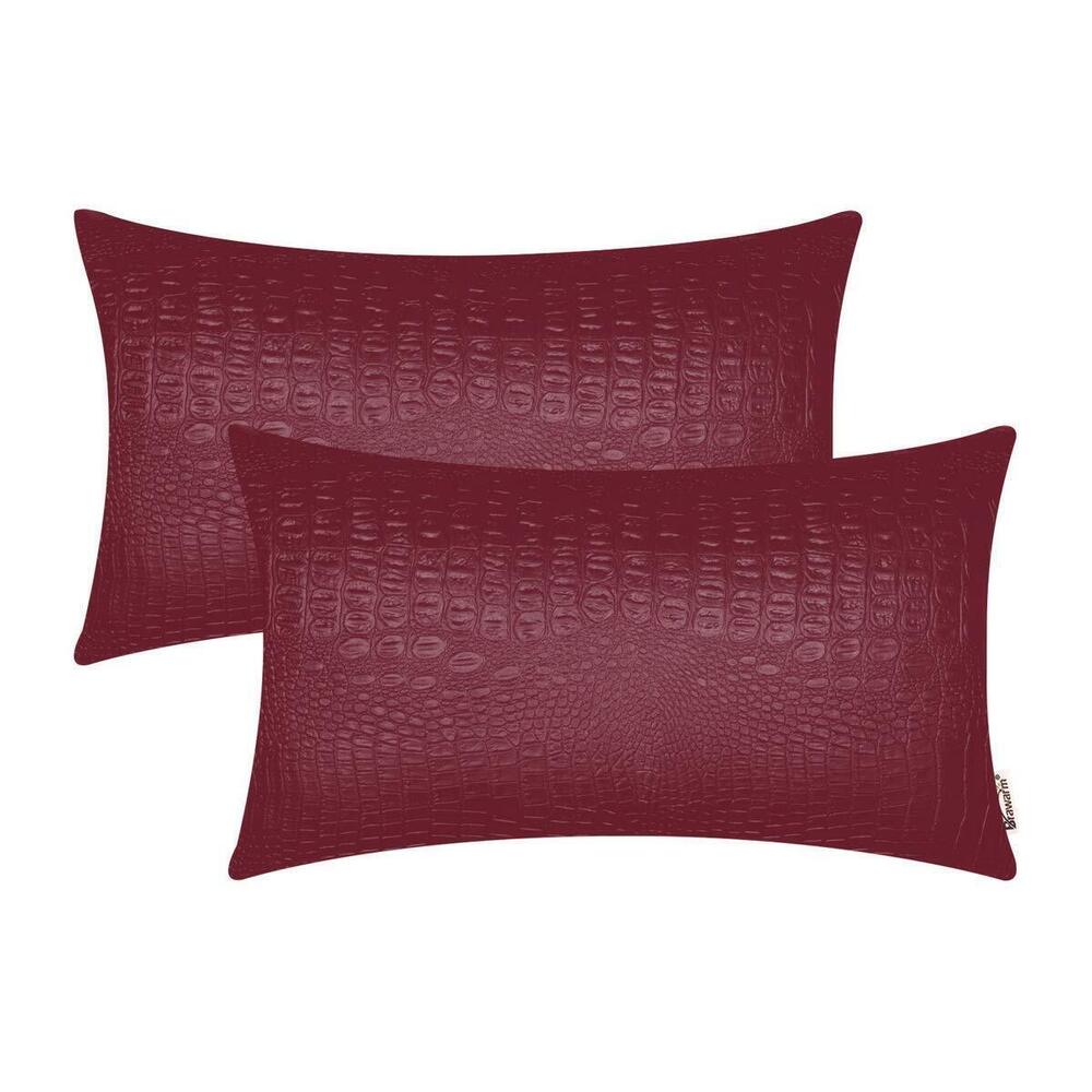6436 Faux Leather Pillow Covers 12 X 20 Inches, Burgundy Leather Pillow